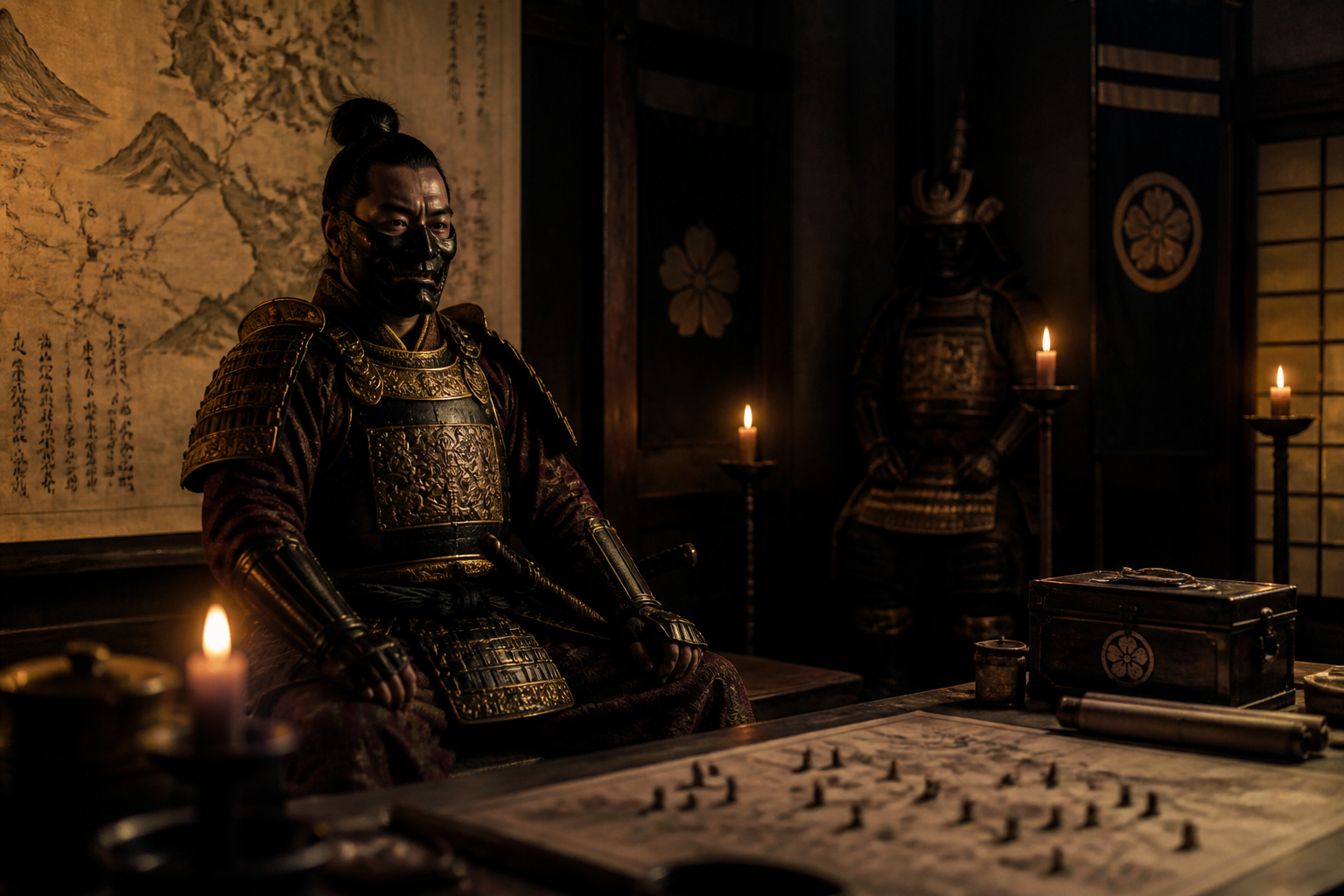 Samurai general in war room