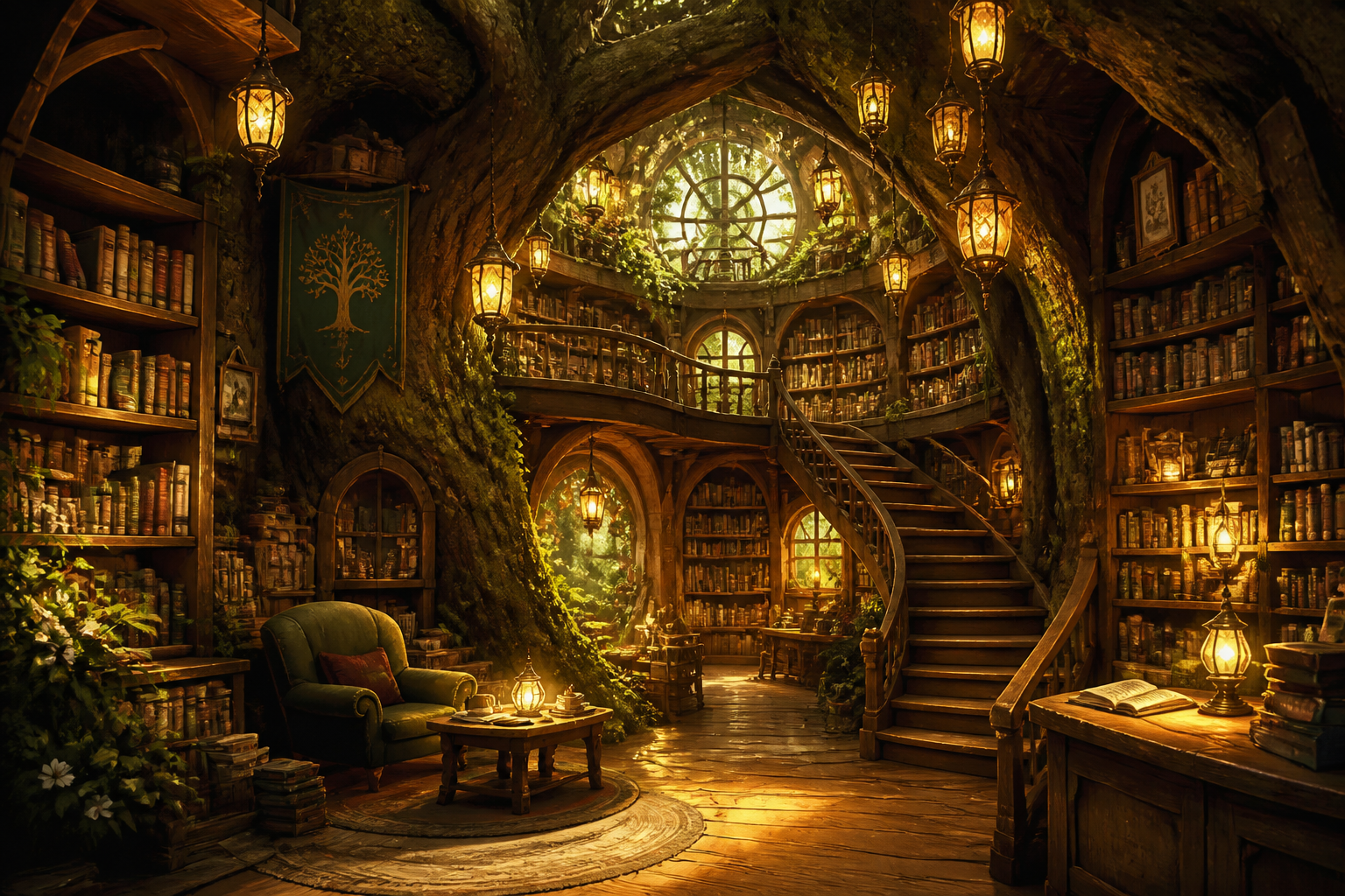 Fantasy library in a tree