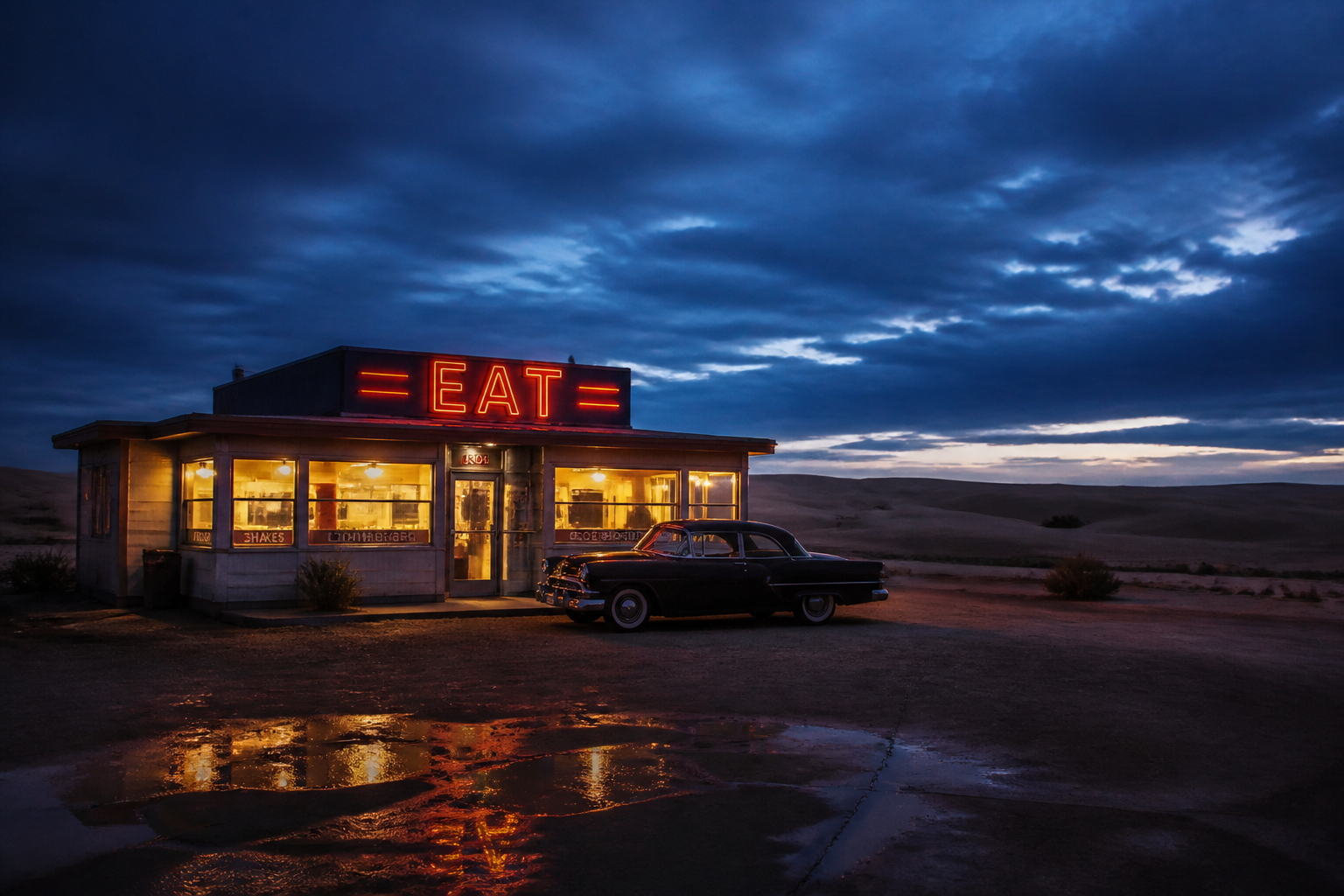 Desert diner at blue hour
