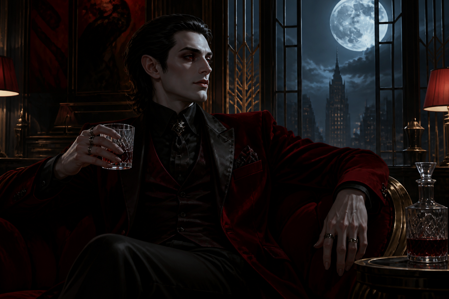 Vampire noble in art deco lounge