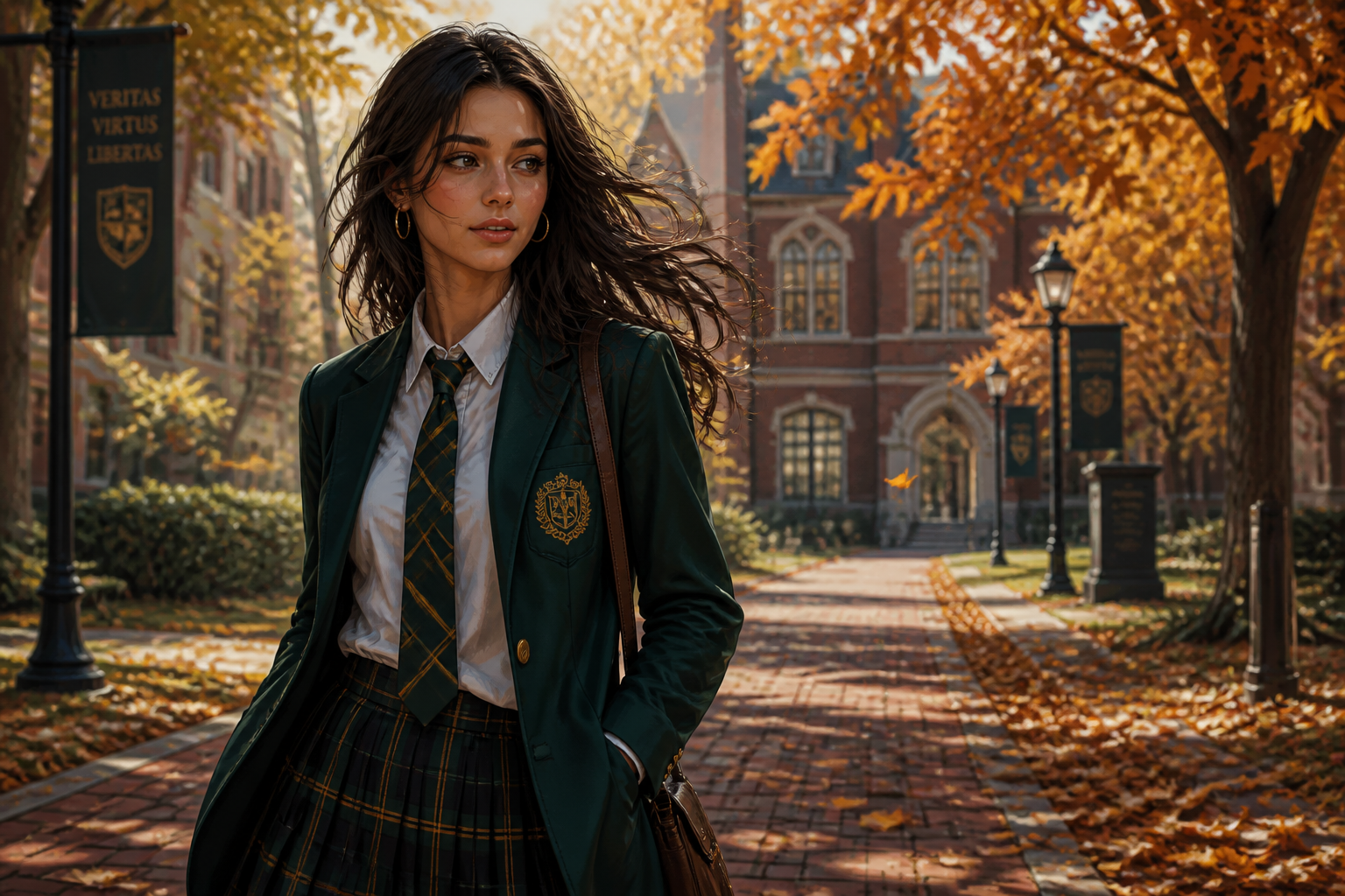 Autumn brick walkway portrait