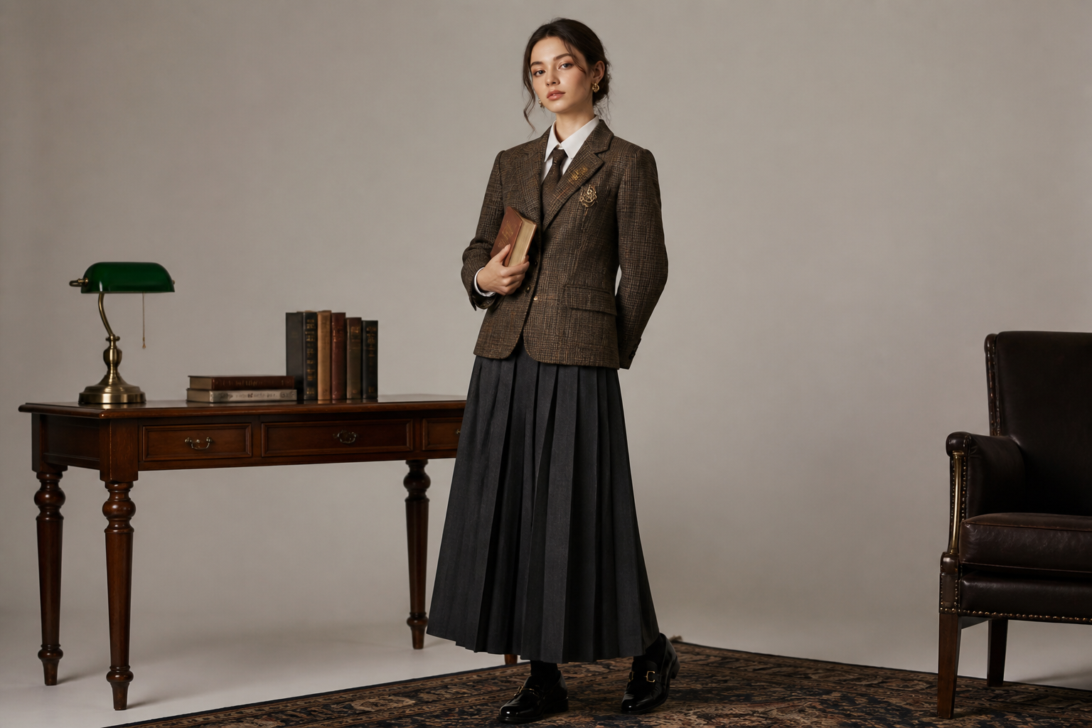 Studio school-style fashion shot