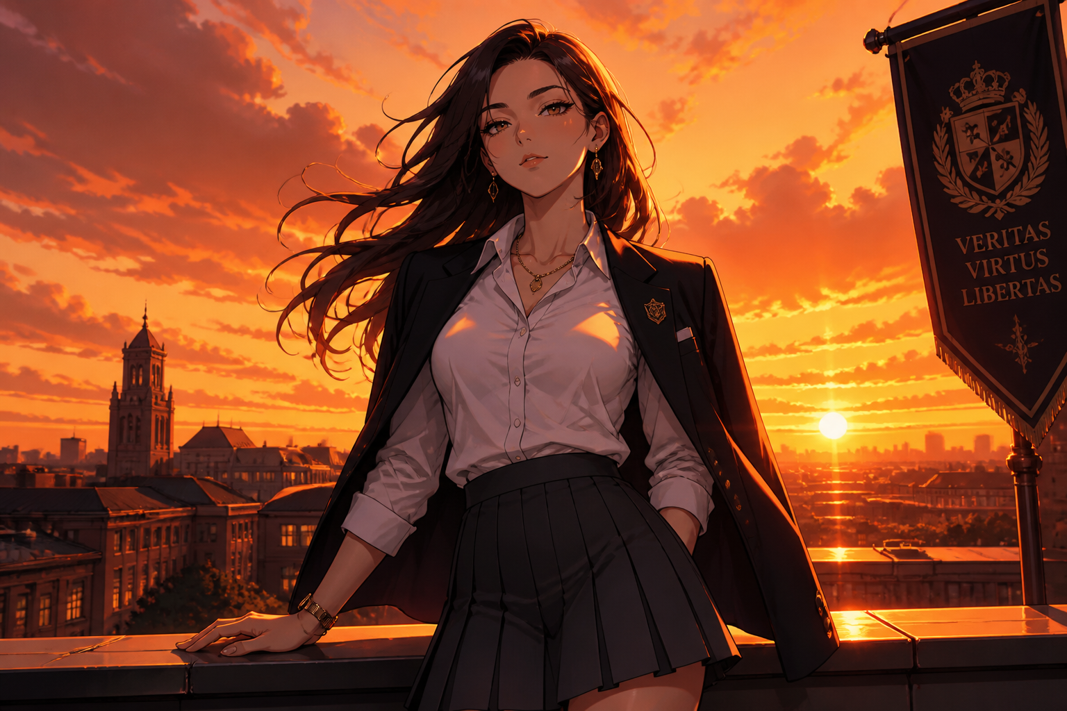Sunset rooftop campus portrait