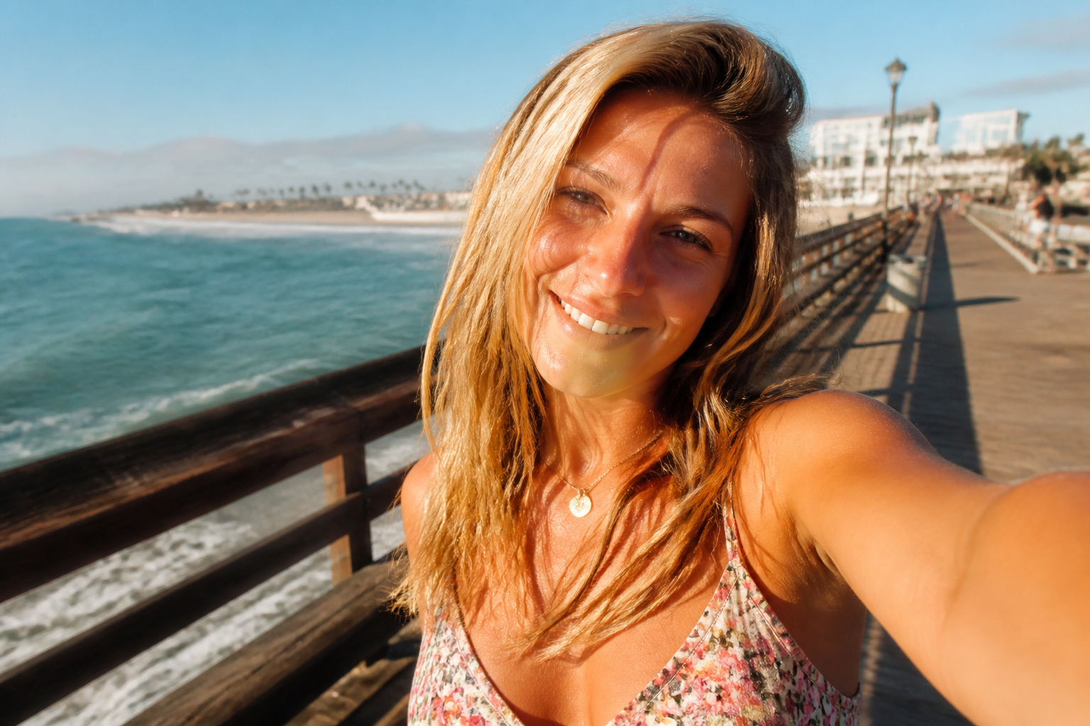 Beach boardwalk selfie