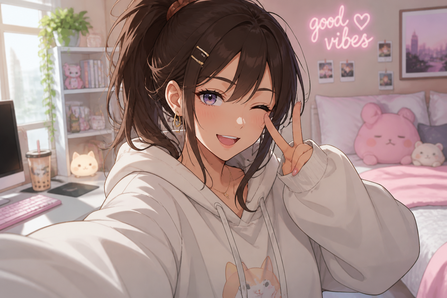 Anime-style selfie