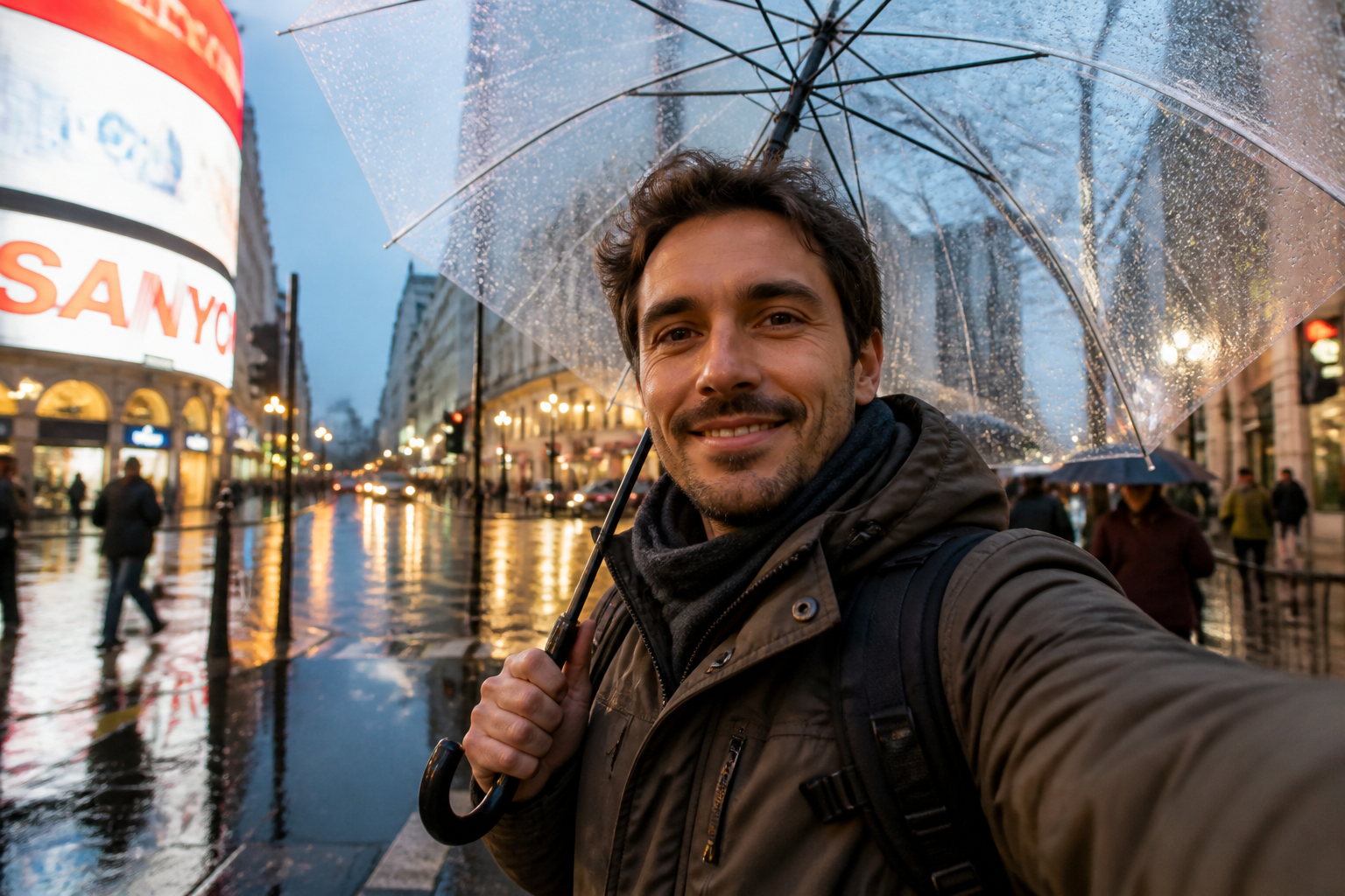 Rainy city selfie