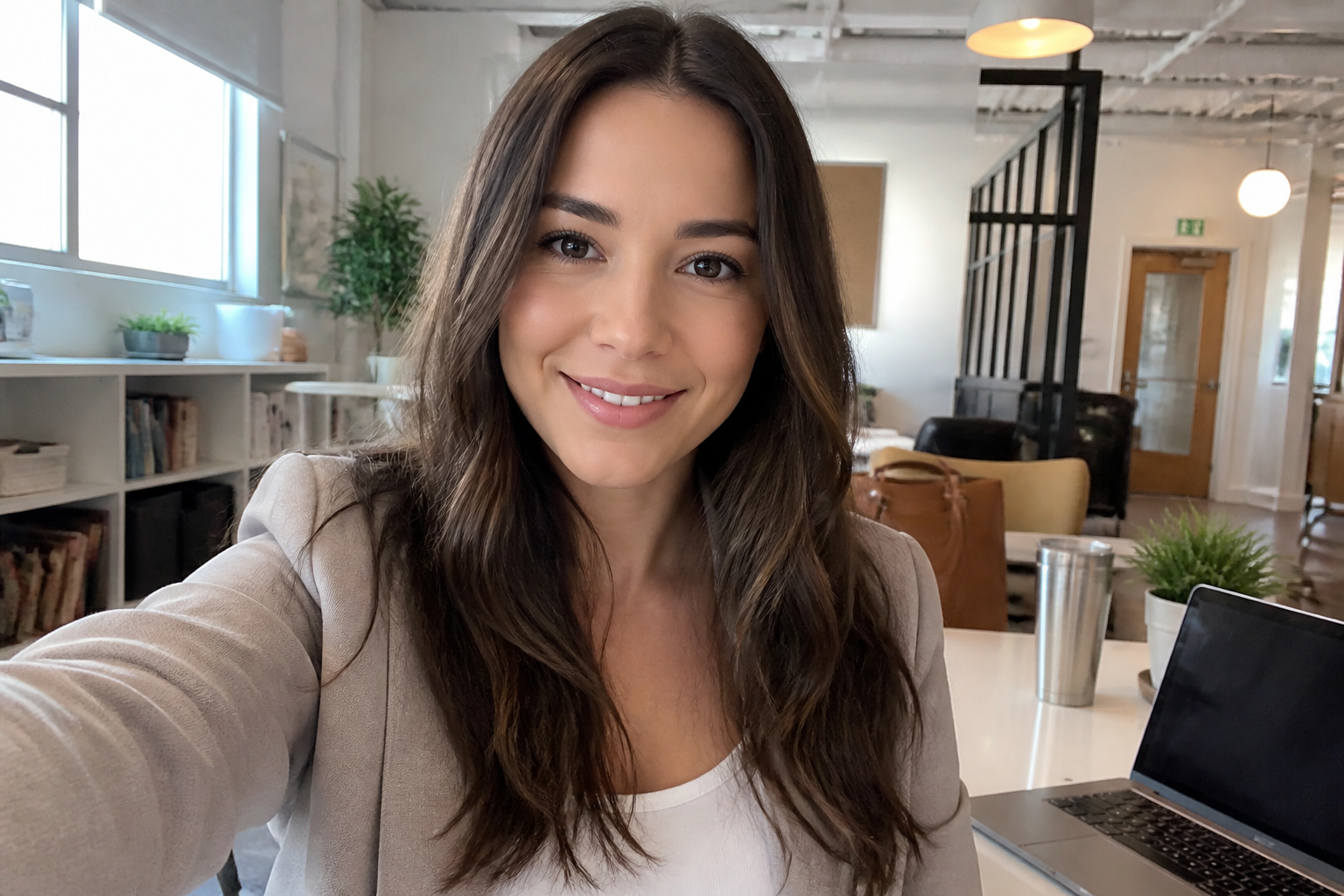 Professional coworking selfie