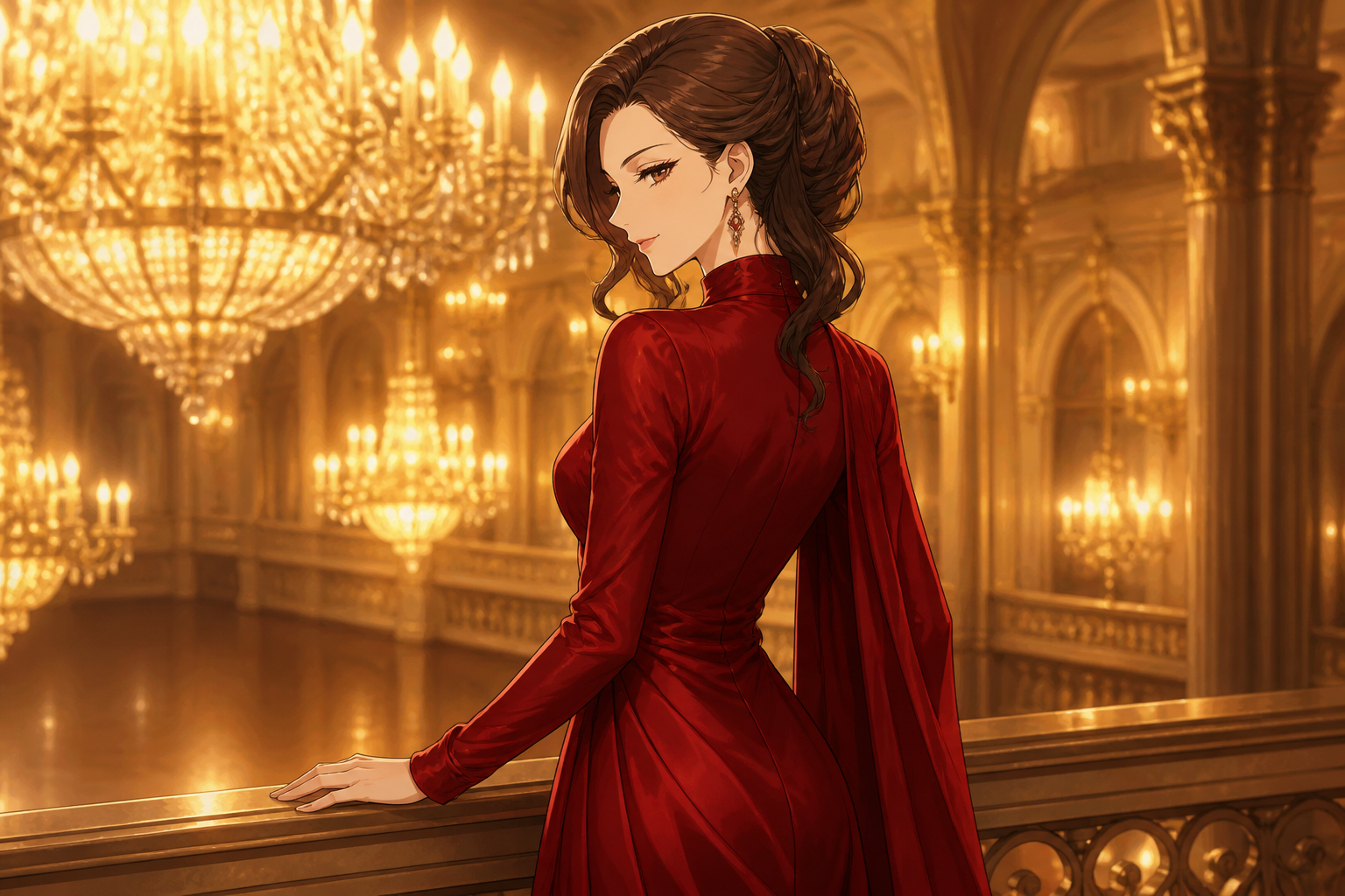Elegant ballroom anime portrait
