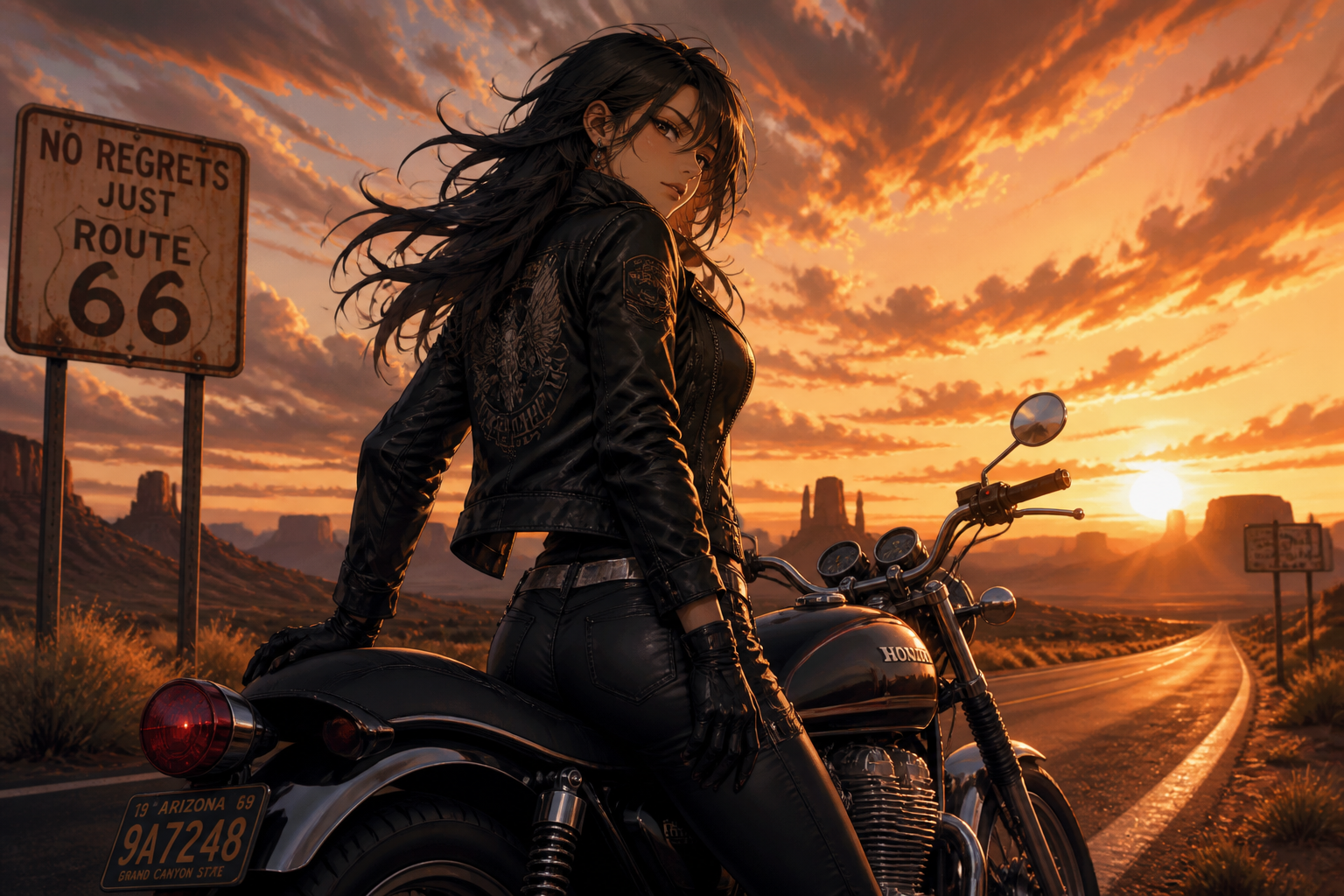 Golden hour biker heroine