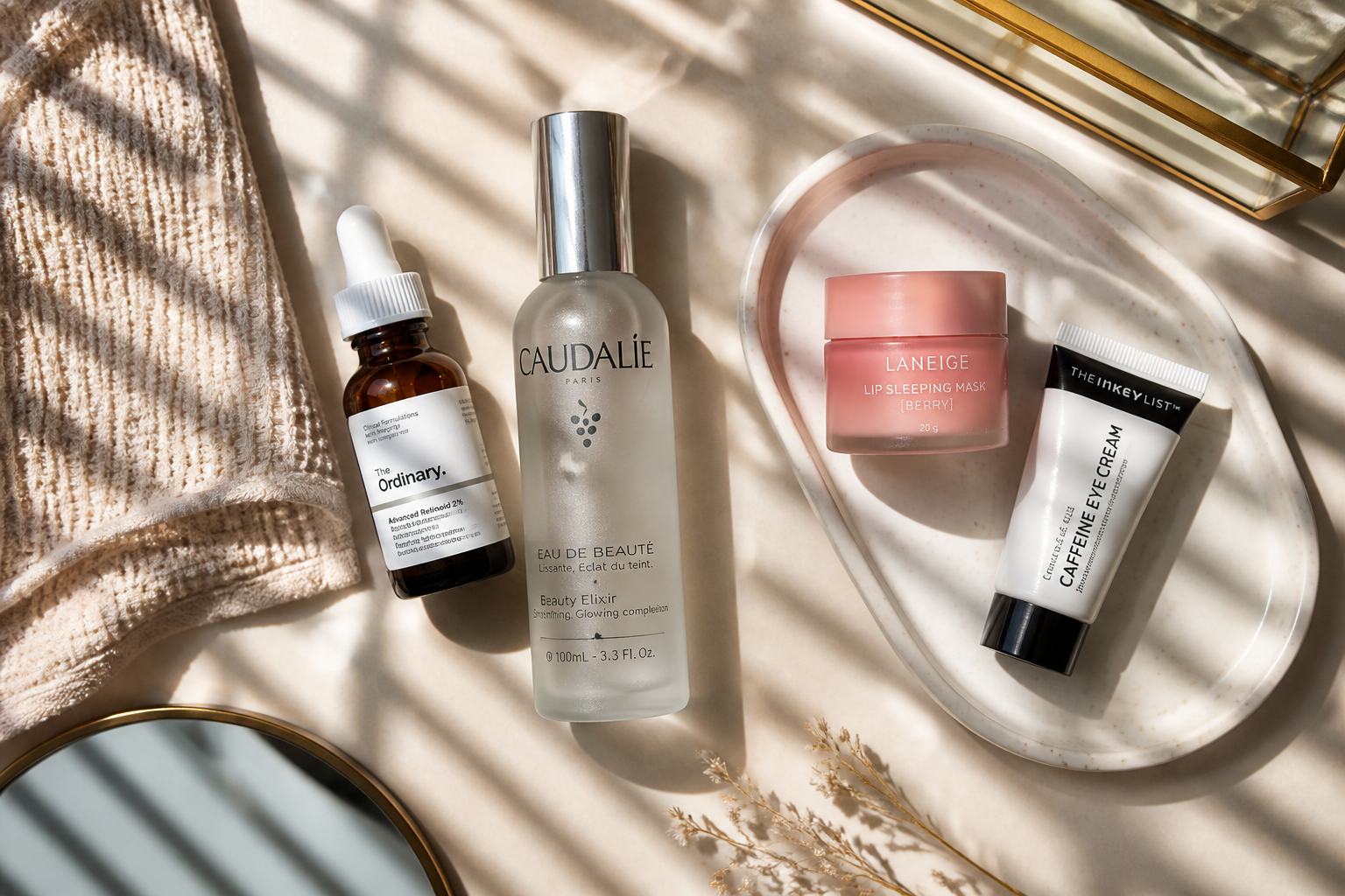 Clean skincare flat lay (before)