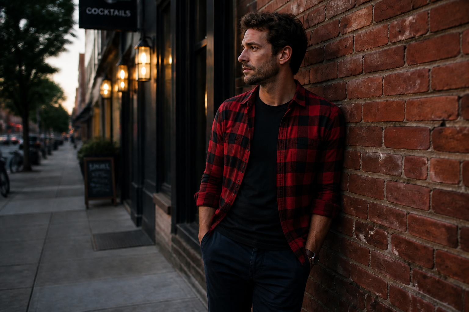 Casual tee to plaid overshirt (after)