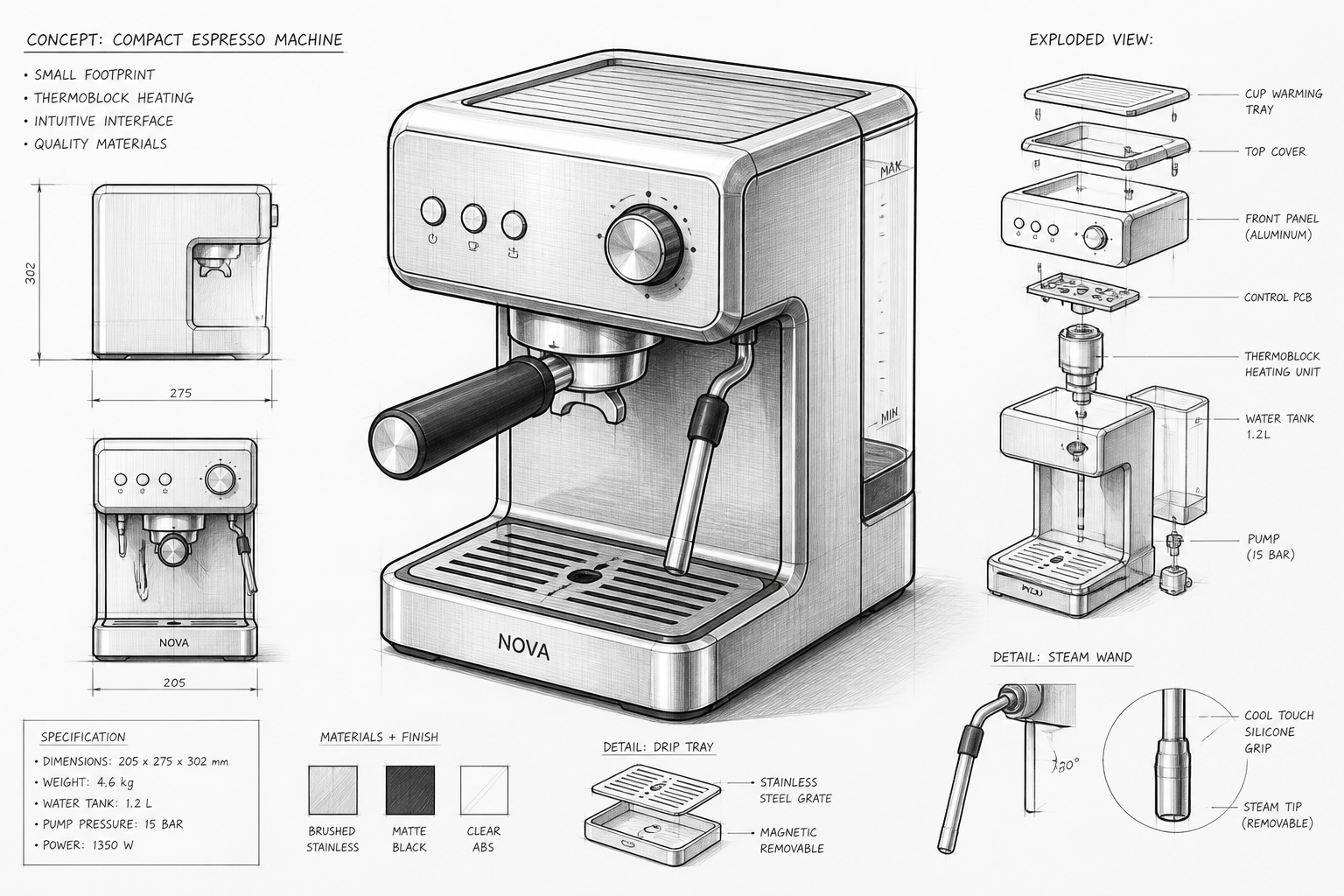 Espresso machine product sketch