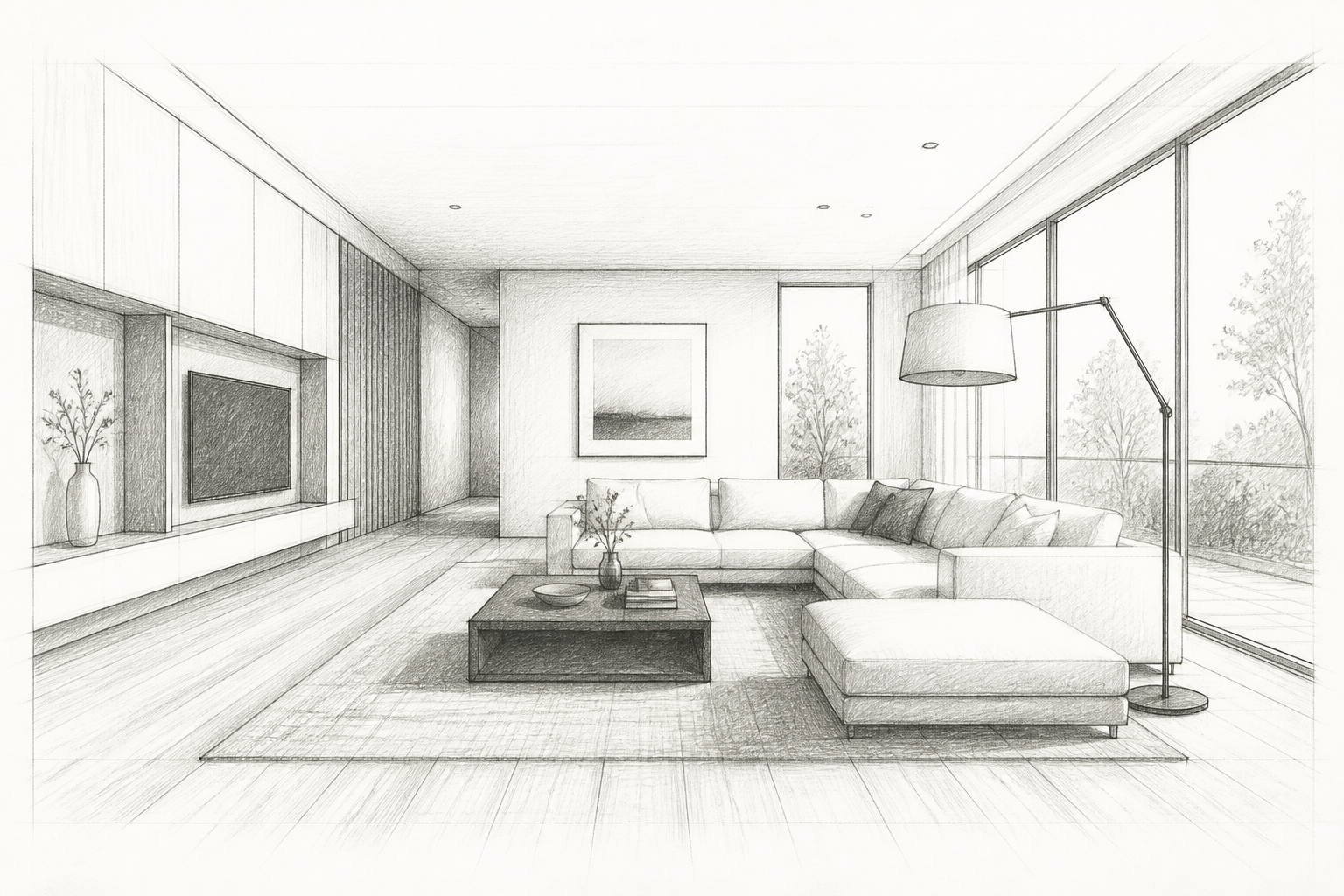Minimalist living room sketch