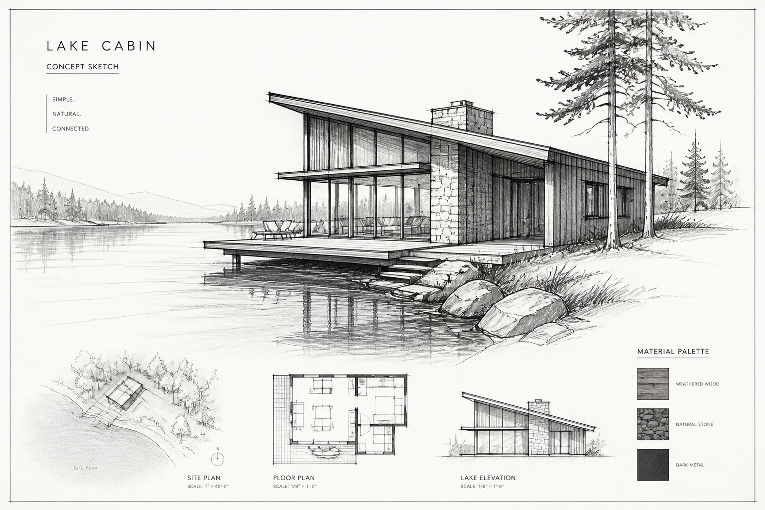 Modern cabin architectural sketch