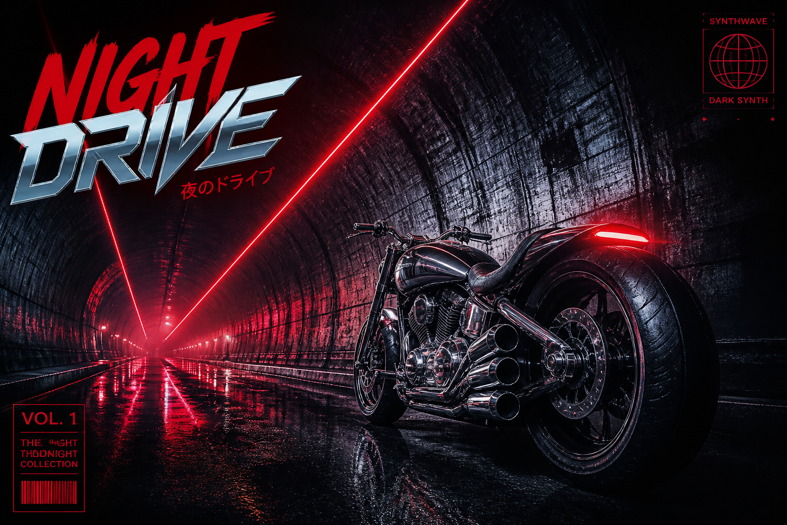 Dark synthwave tunnel scene