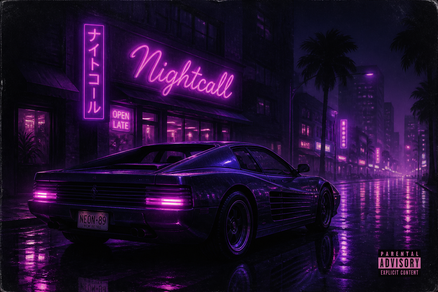 Synthwave neon street scene