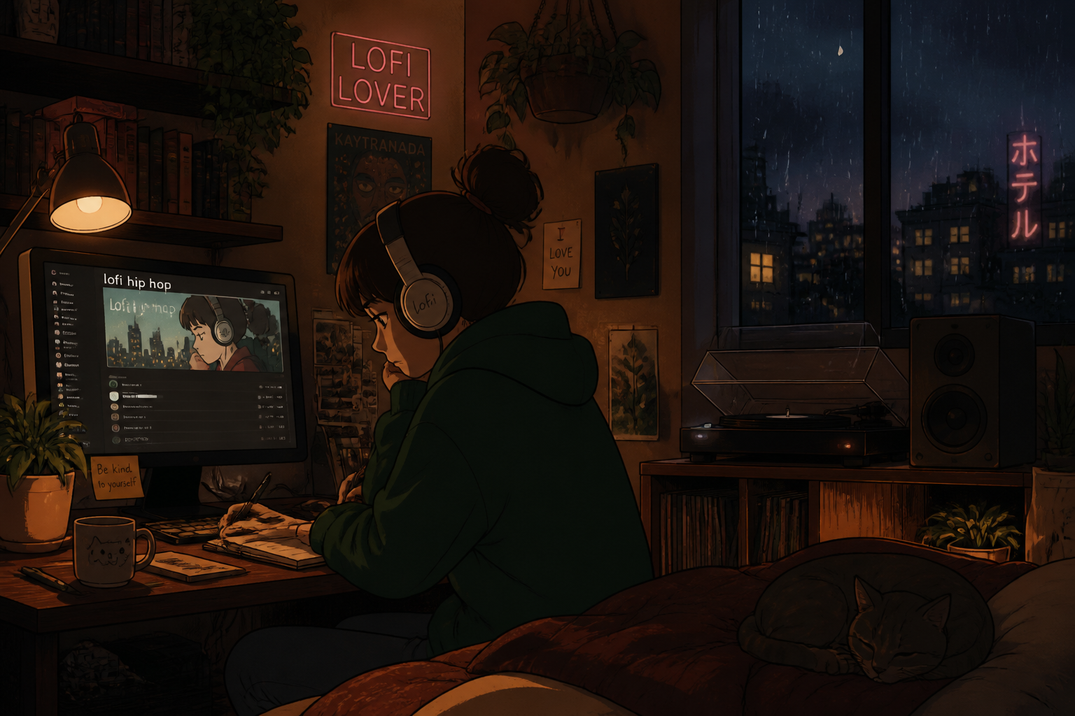 Cozy lofi studio scene