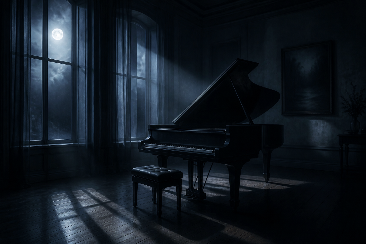 Moonlit piano room