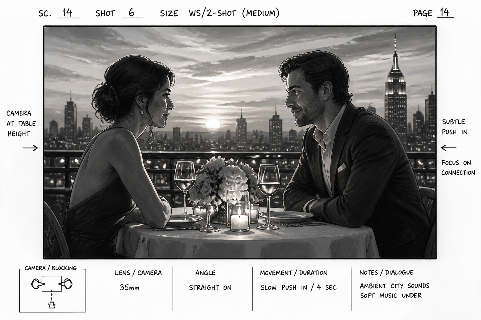Rooftop dinner two-shot