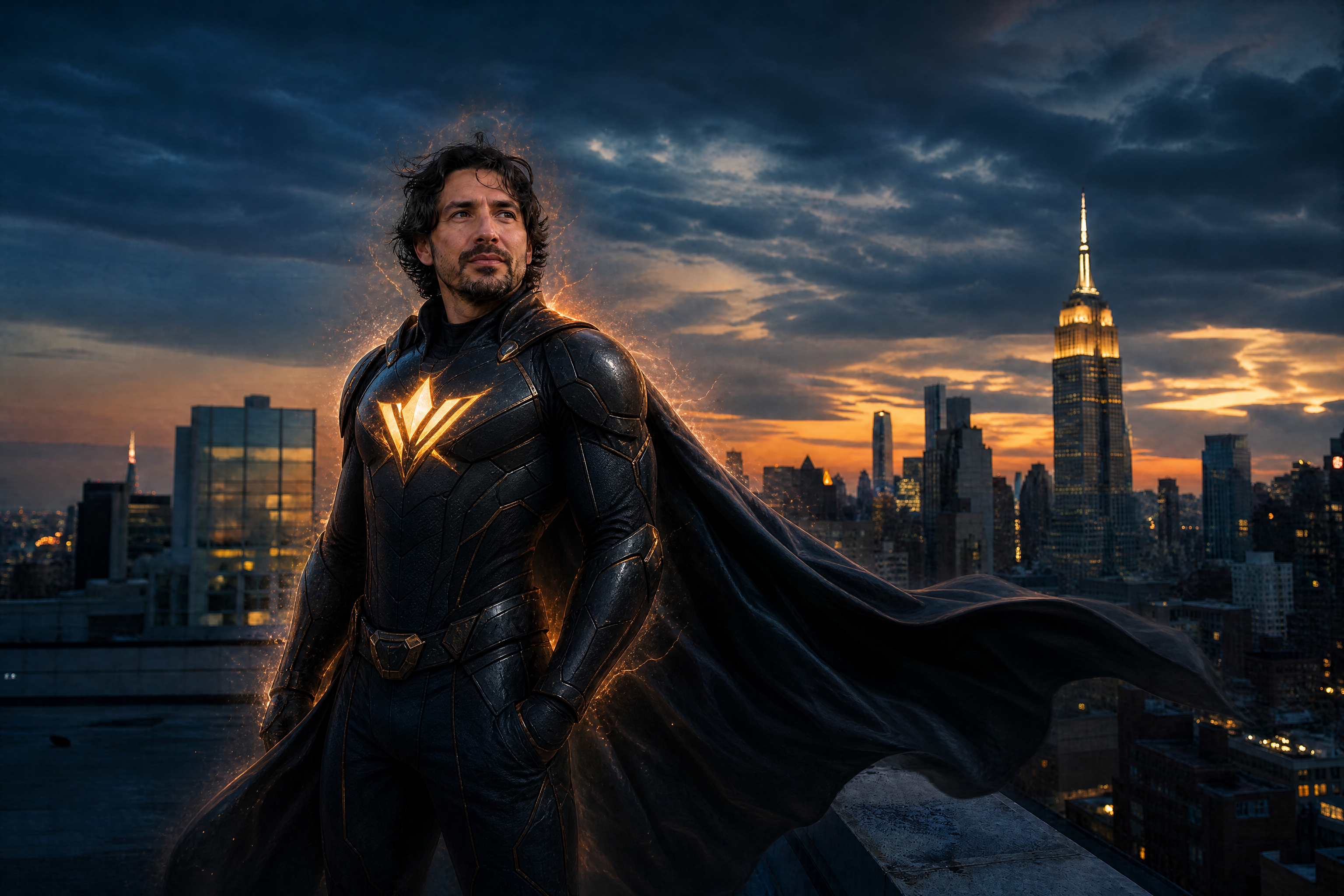 Cinematic rooftop superhero (after)