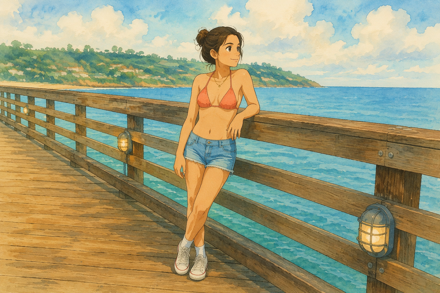 Ghibli style pier swimsuit edit (after)