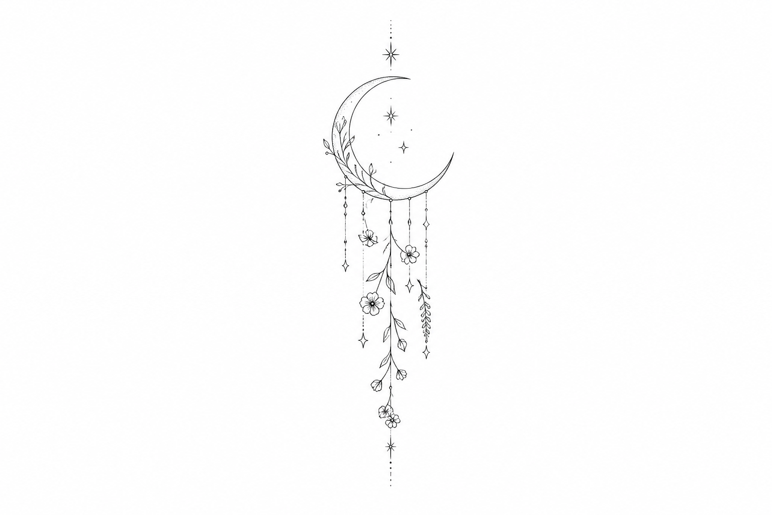 Fine line moon botanical