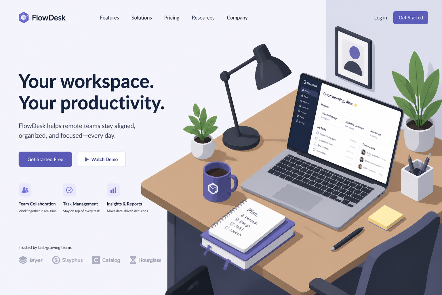Isometric desk illustration
