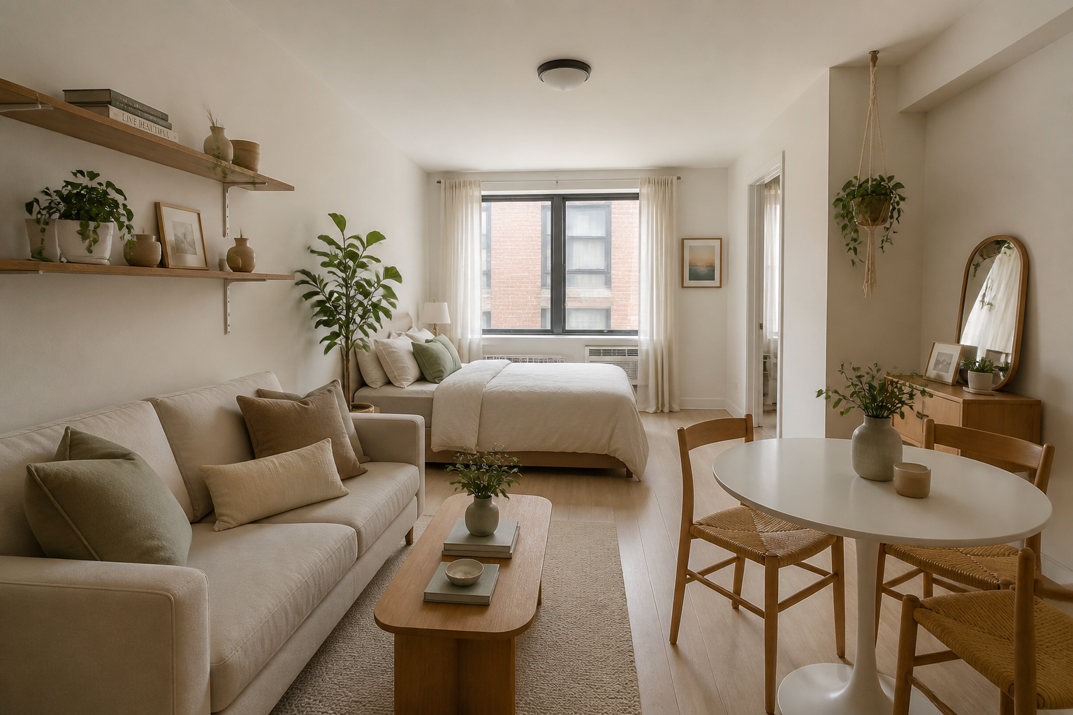Cozy studio apartment staging