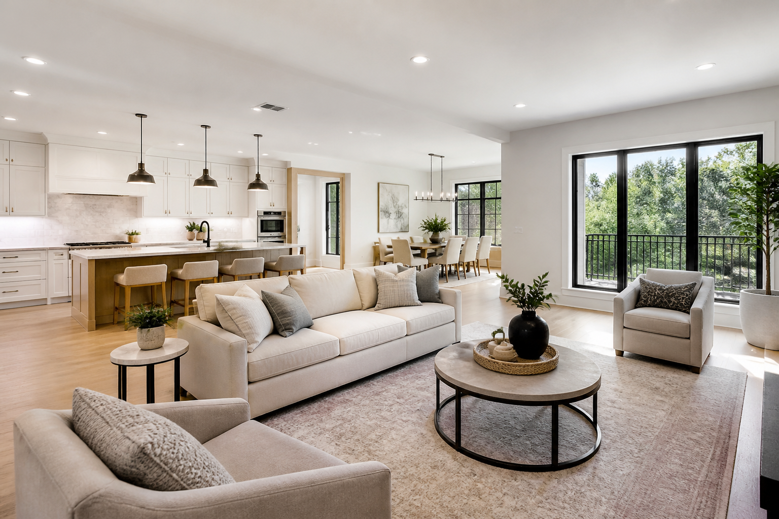 Open-plan staged interior