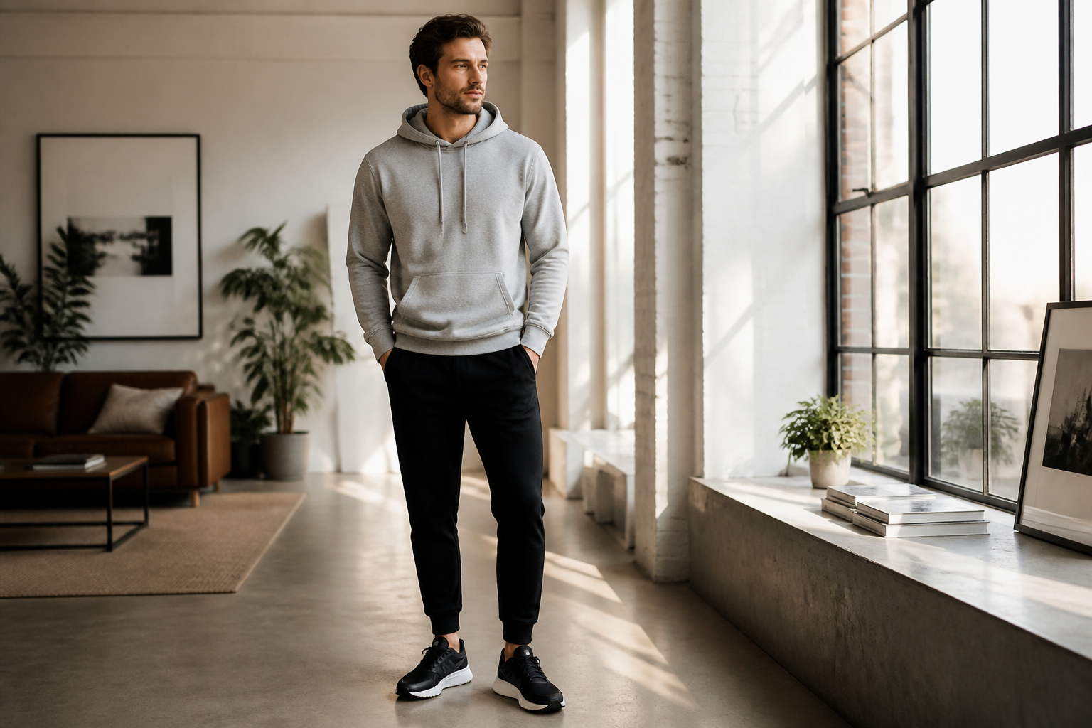 Casual to business suit (before)