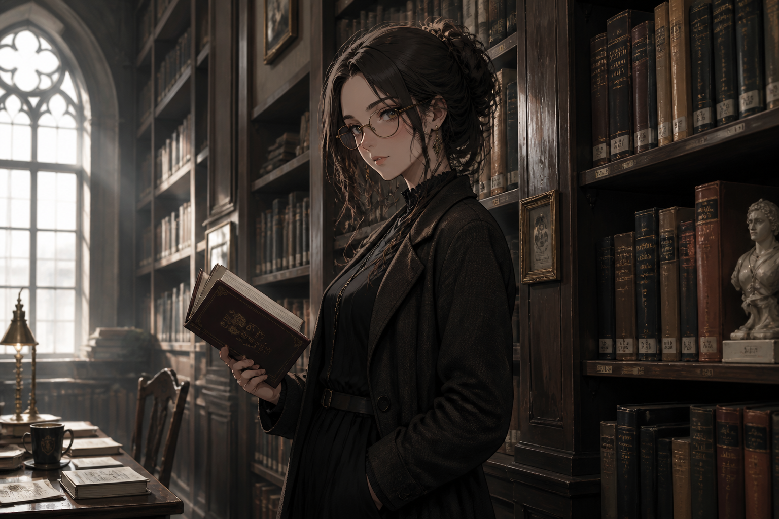 Dark academia waifu