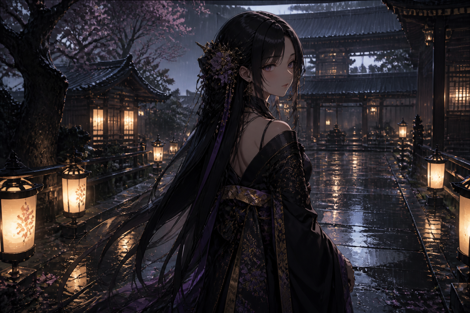 Rainy courtyard waifu