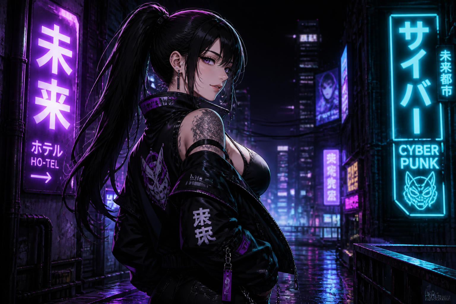 Cyberpunk neon waifu