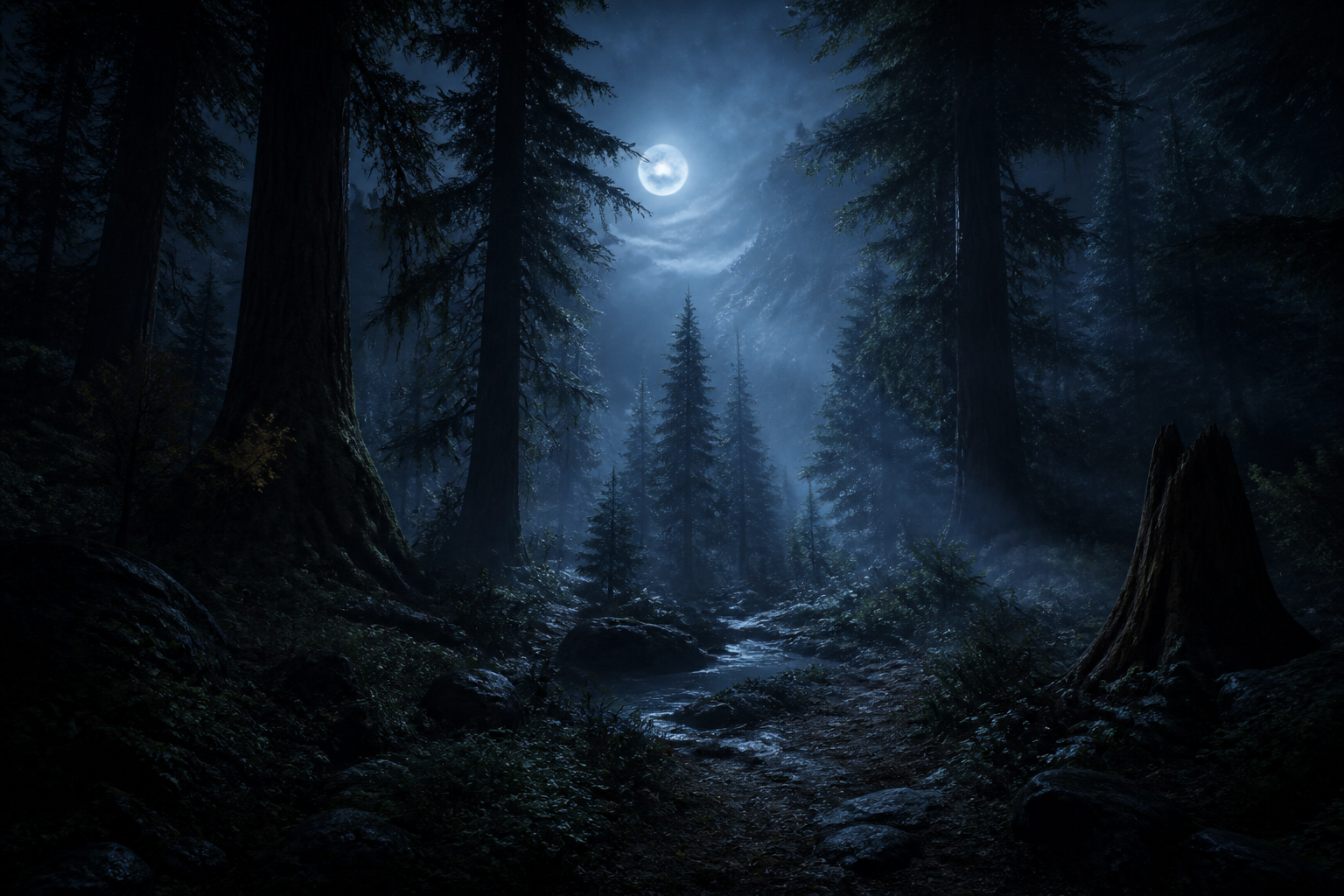 Moonlit forest wallpaper