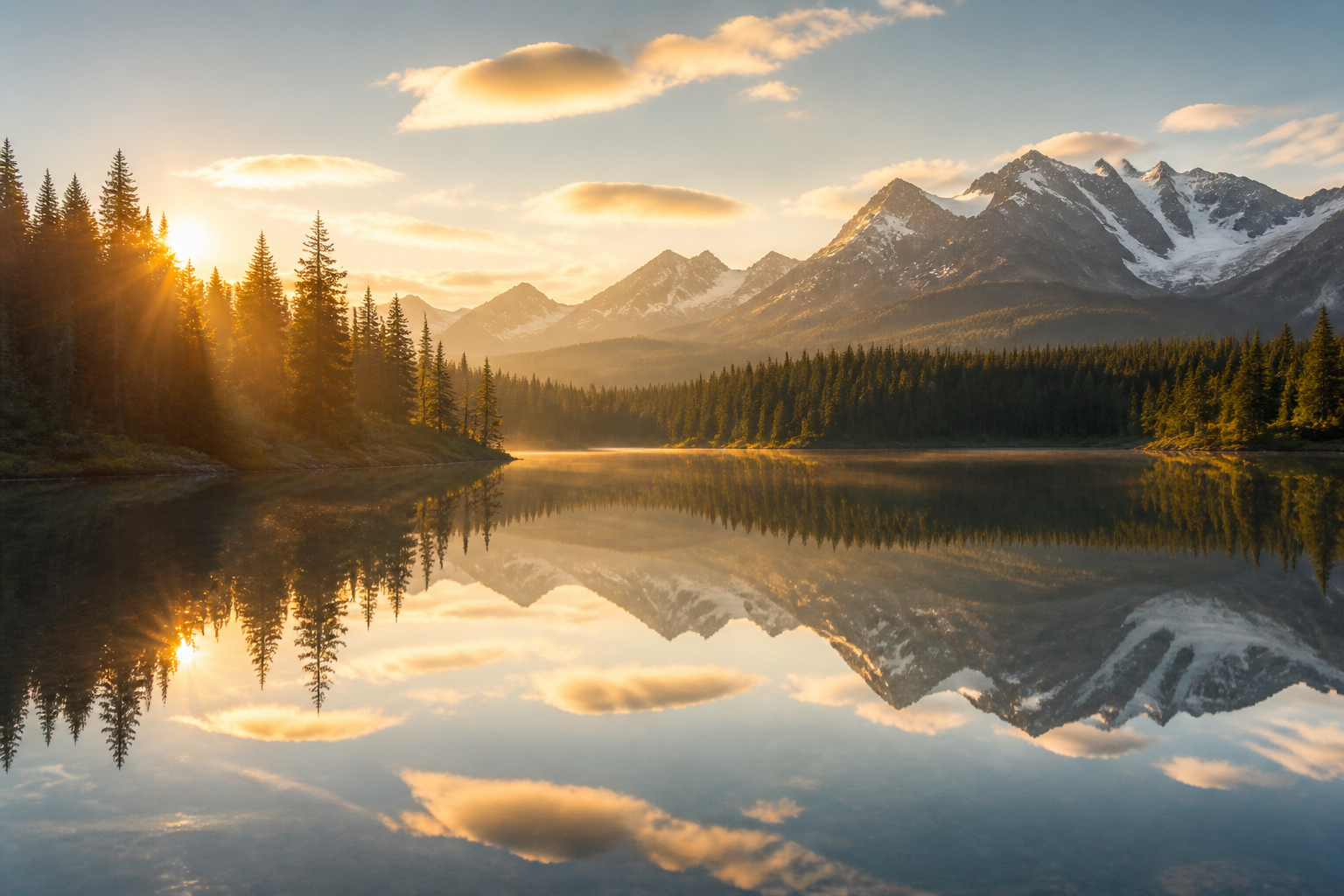 Alpine sunrise lake scene