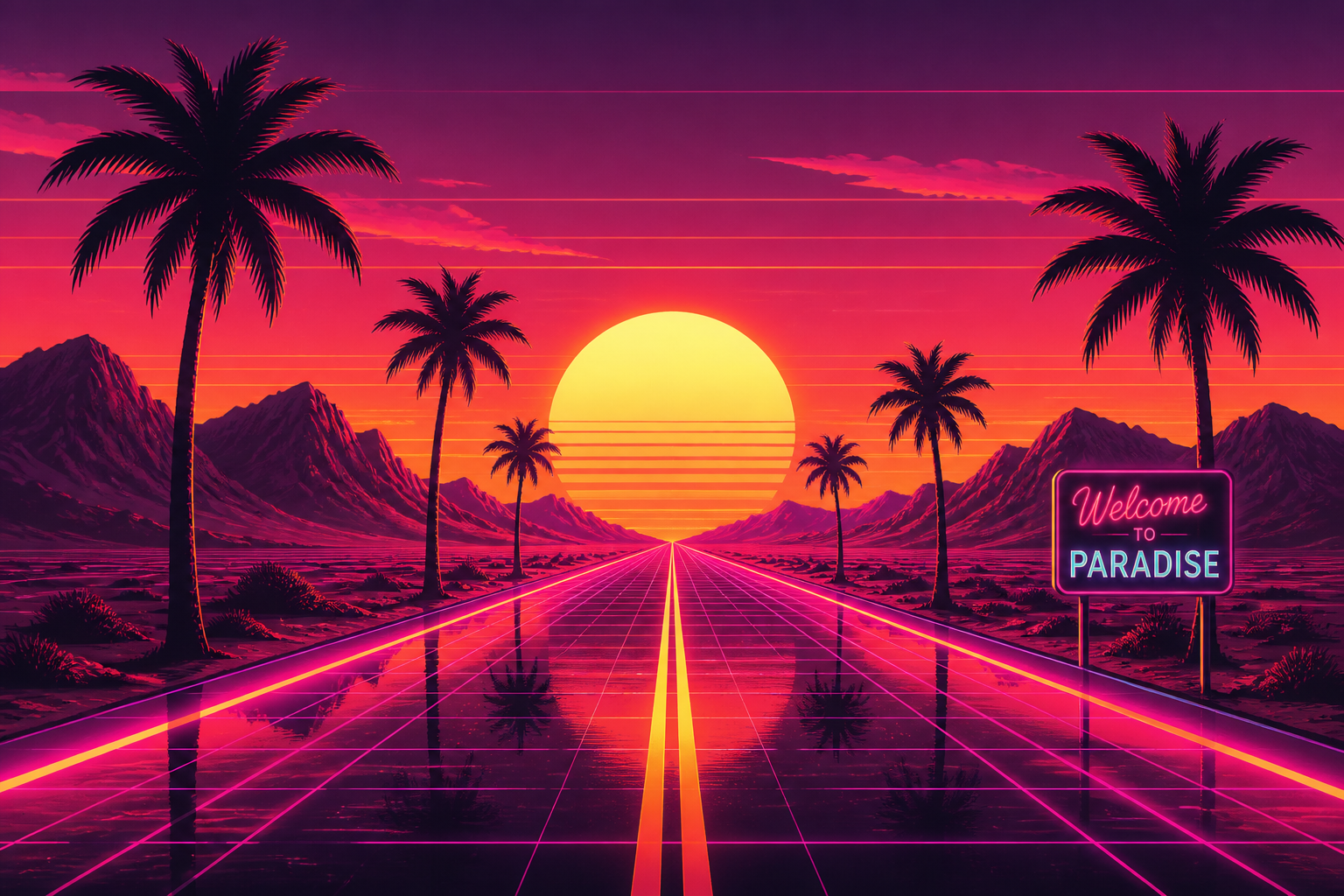 Synthwave desert highway