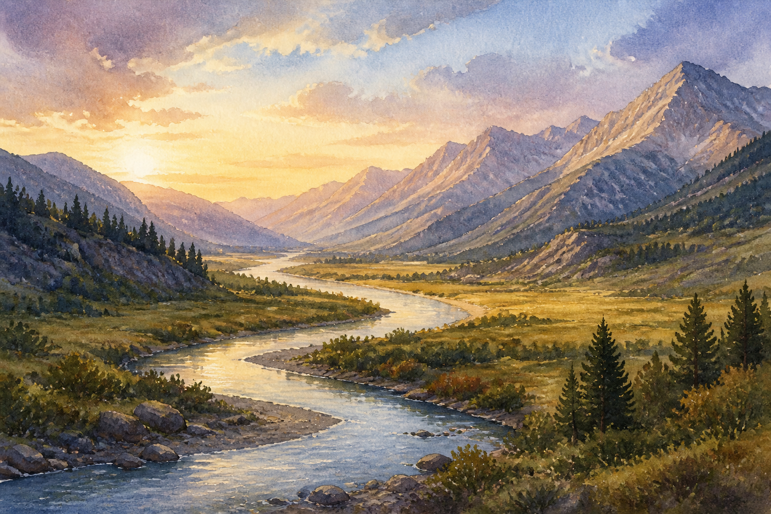 Mountain valley at golden hour