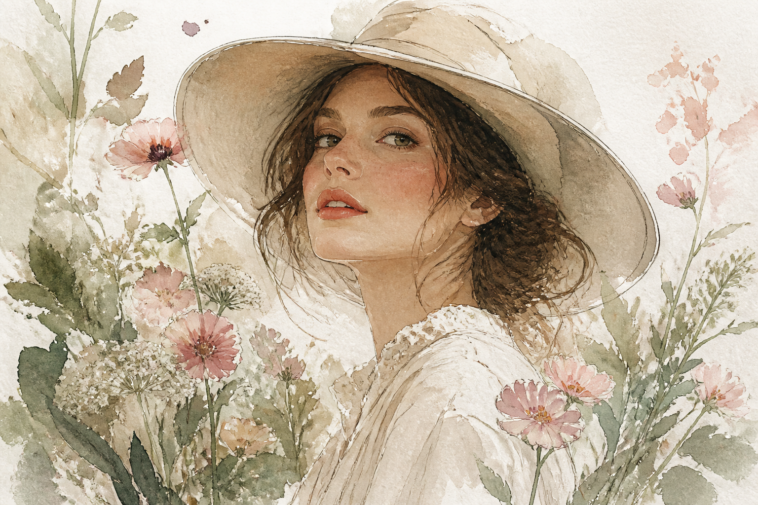 Floral portrait in soft washes
