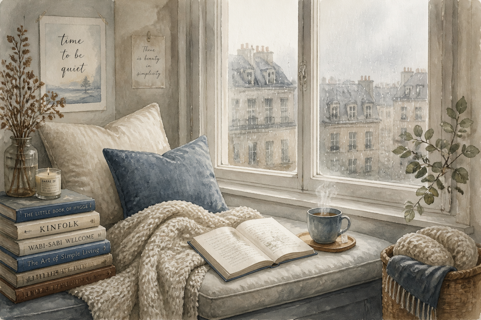 Cozy reading nook scene