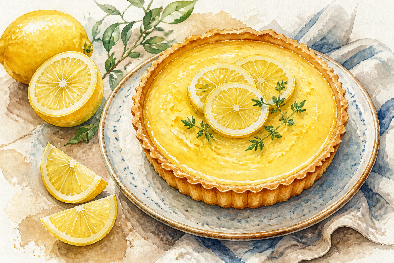 Rustic lemon tart illustration