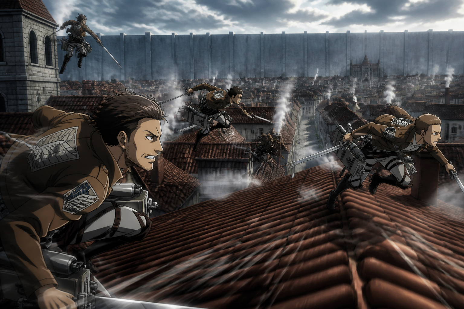 Squad crossing the rooftops