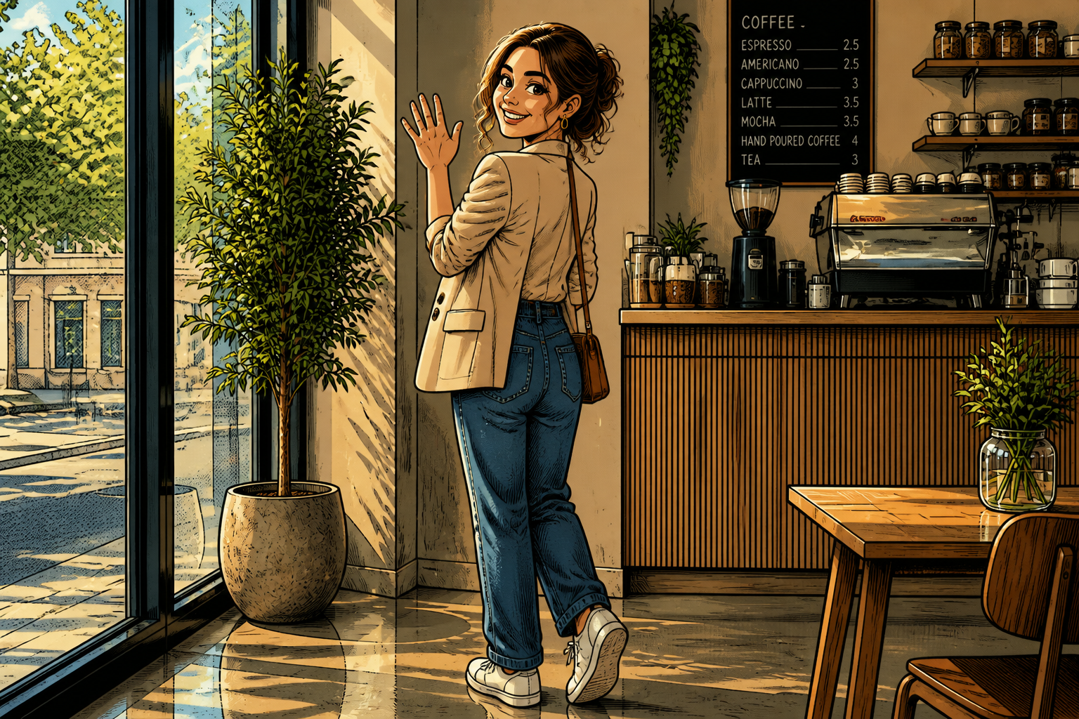Comic-book wave pose (after)