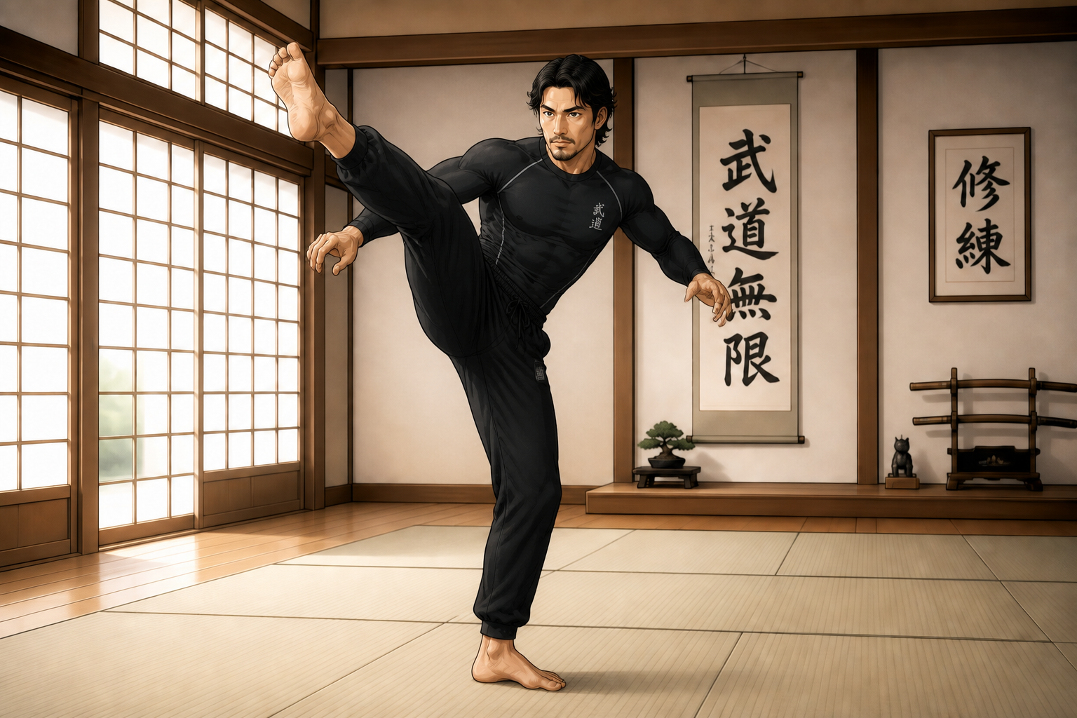 Martial arts kick pose (after)