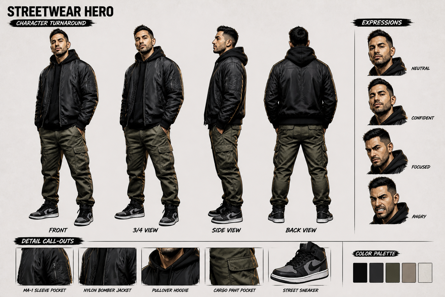 Comic turnaround sheet (after)
