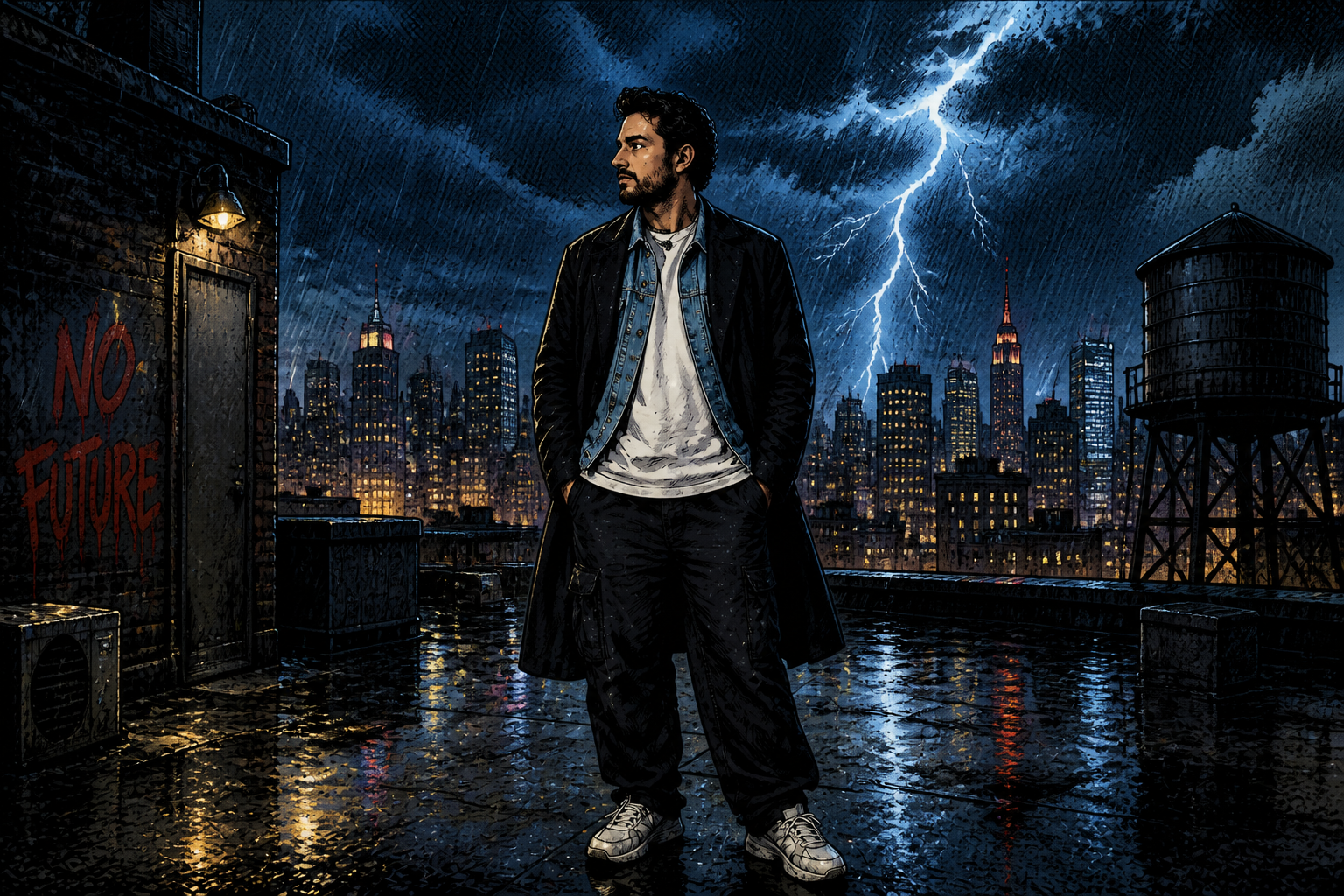 Comic rooftop storm (after)
