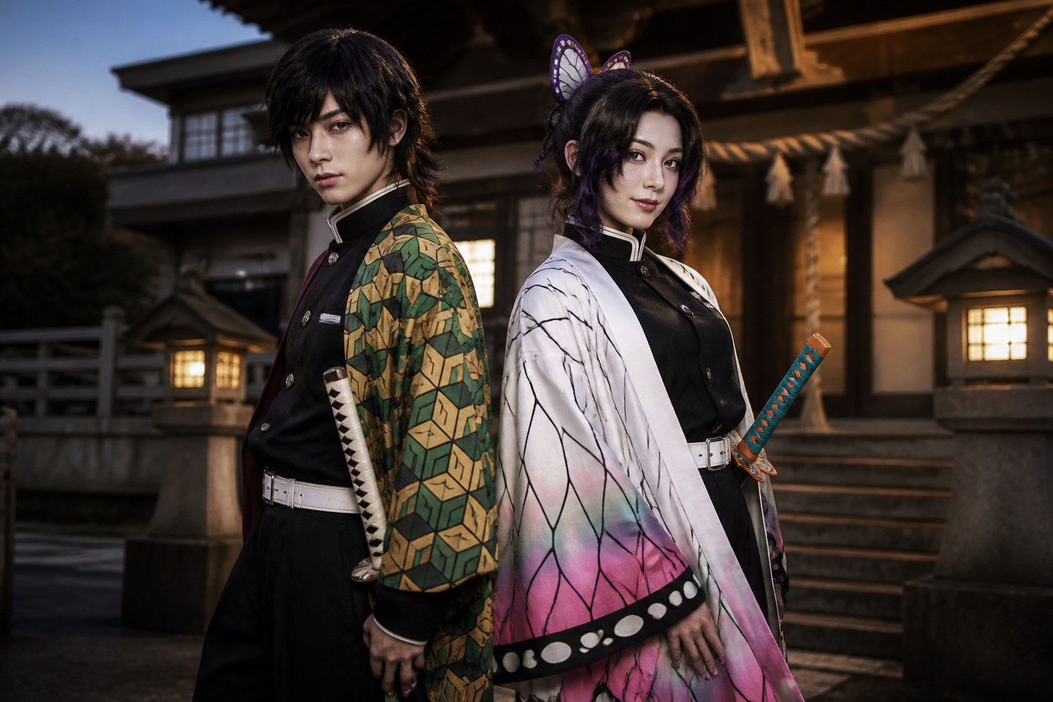 Cosplay duo at shrine