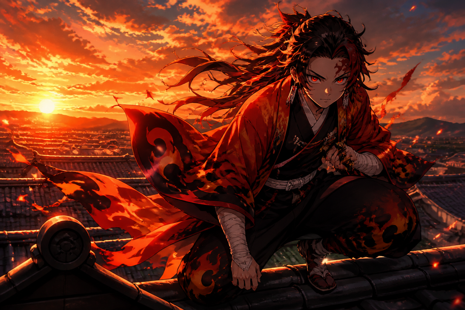 Flame warrior on rooftop