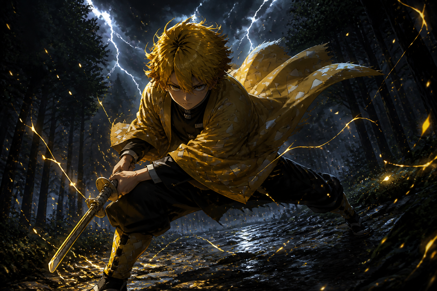 Thunder fighter in storm light