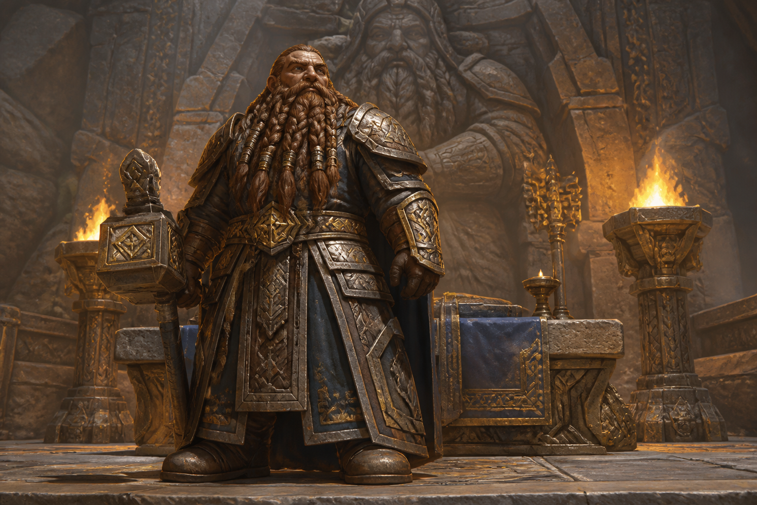 Dwarf cleric in mountain shrine