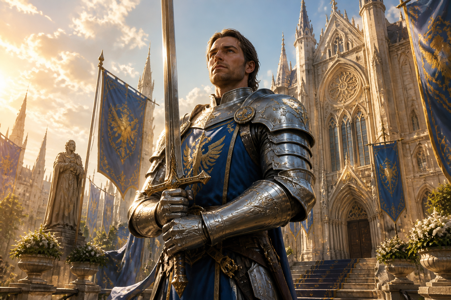 Human paladin in cathedral light